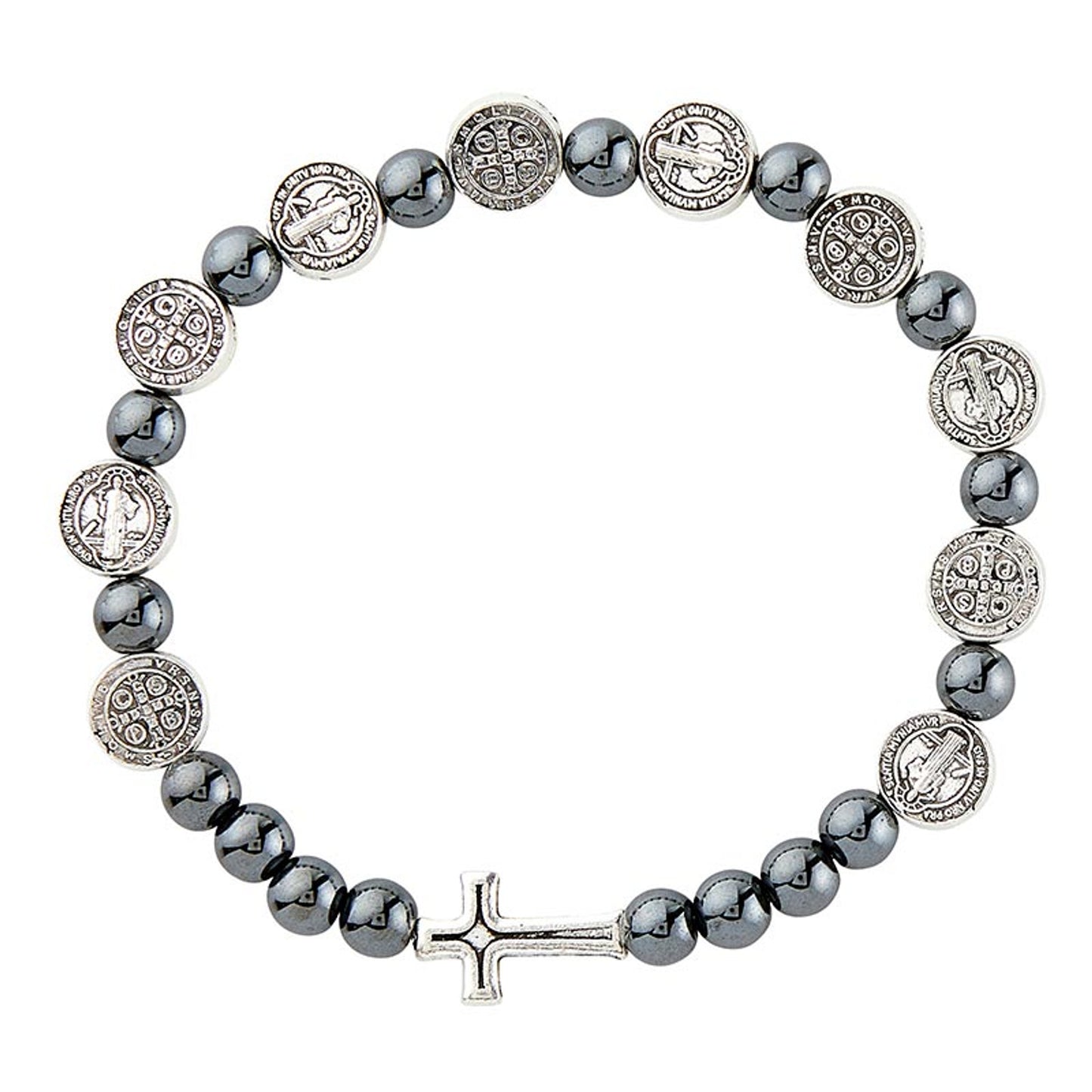 Saint Benedict Beaded Bracelet - Hematite