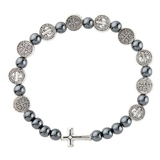 Saint Benedict Beaded Bracelet - Hematite