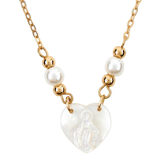 Heart Shaped Our Lady of Grace Pendant Necklace