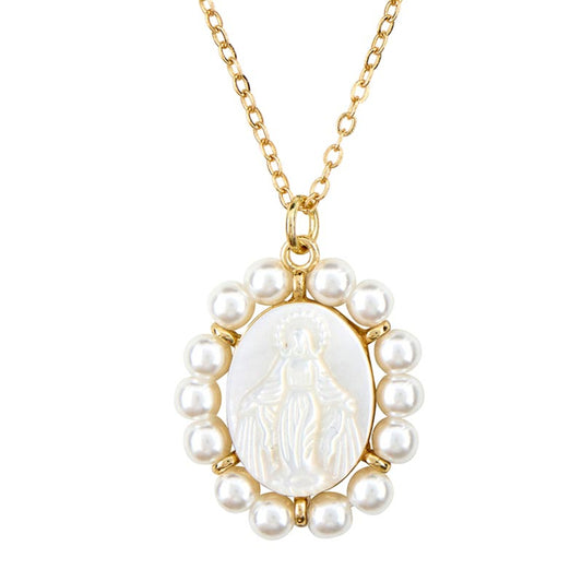 Oval Shaped Our Lady of Grace Pendant Necklace