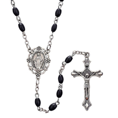 Black Oval Bead Rosary