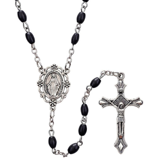 Black Oval Bead Rosary