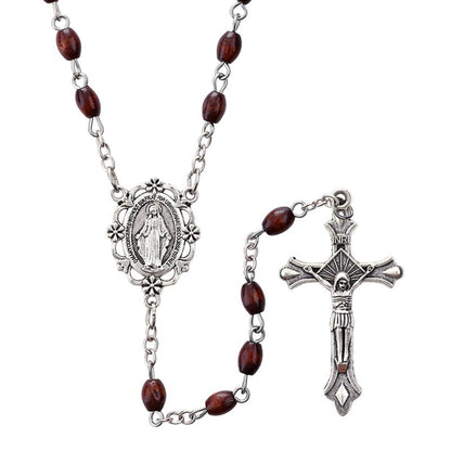 Brown Oval Bead Rosary