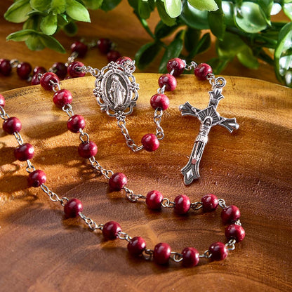 Maroon Round Bead Rosary