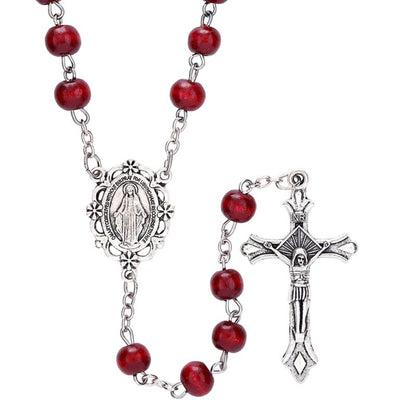 Maroon Round Bead Rosary