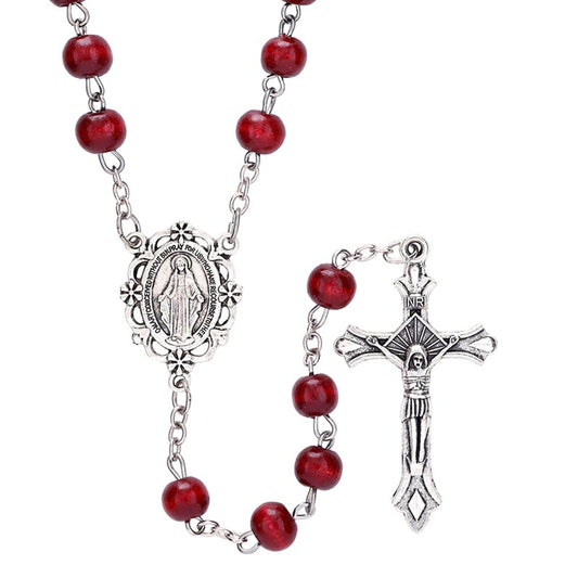 Maroon Round Bead Rosary