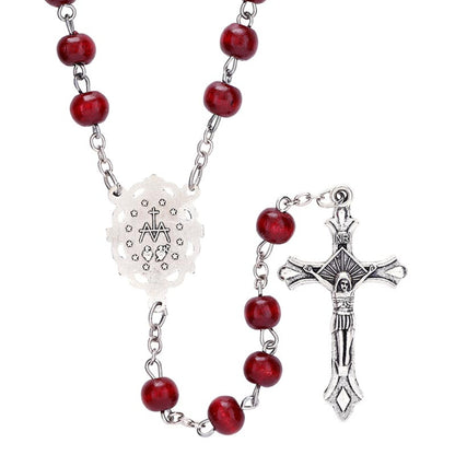 Maroon Round Bead Rosary