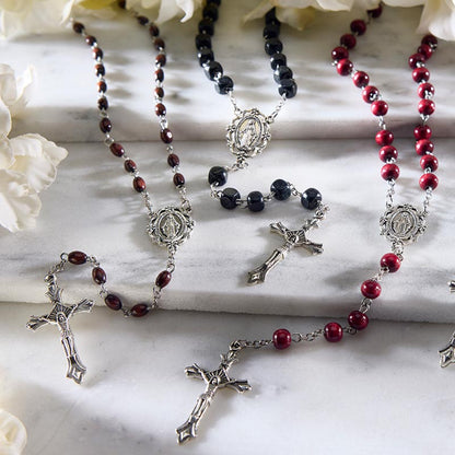 Square Black Bead Rosary - 12 pack