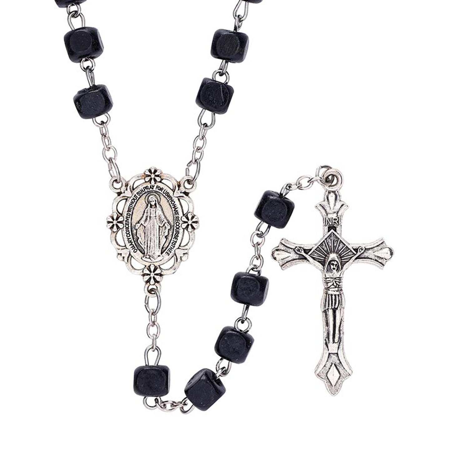 Square Black Bead Rosary - 12 pack