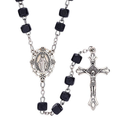 Square Black Bead Rosary - 12 pack