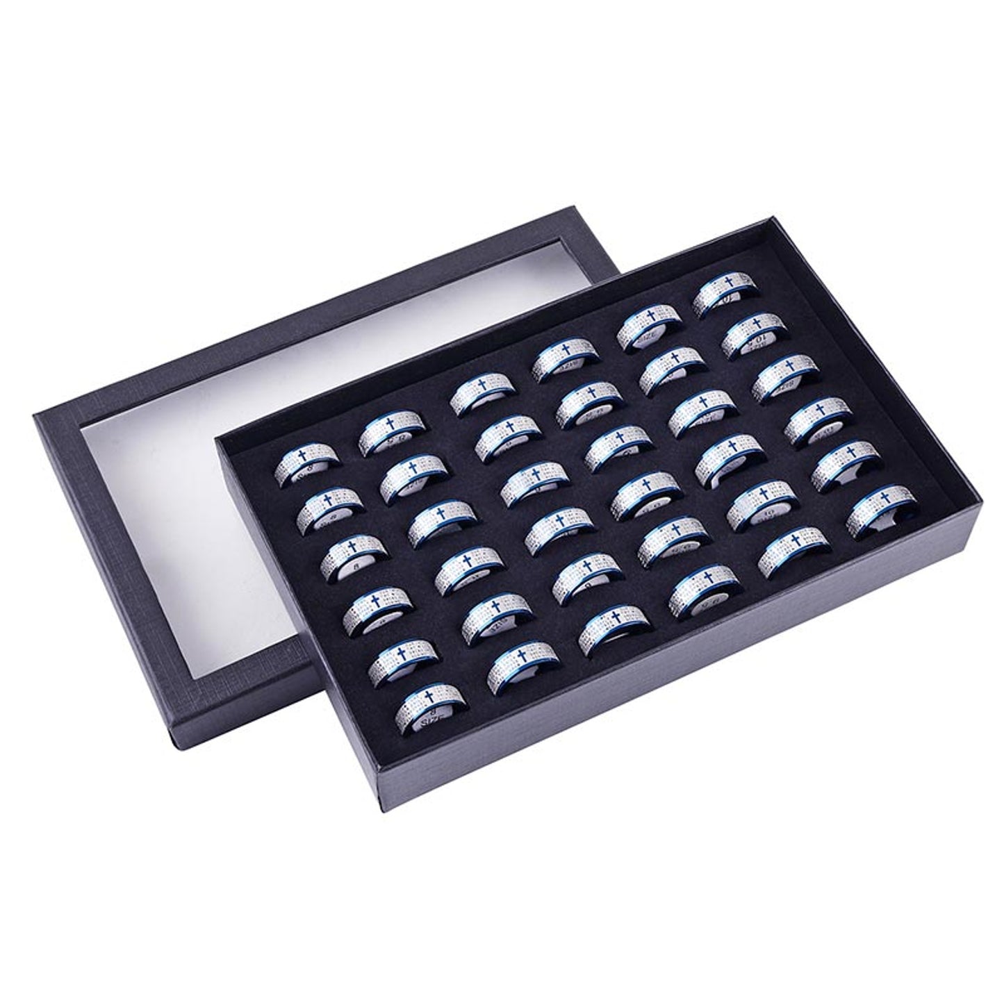 Our Father Prayer Stainless Steel Lasered Ring- Blue