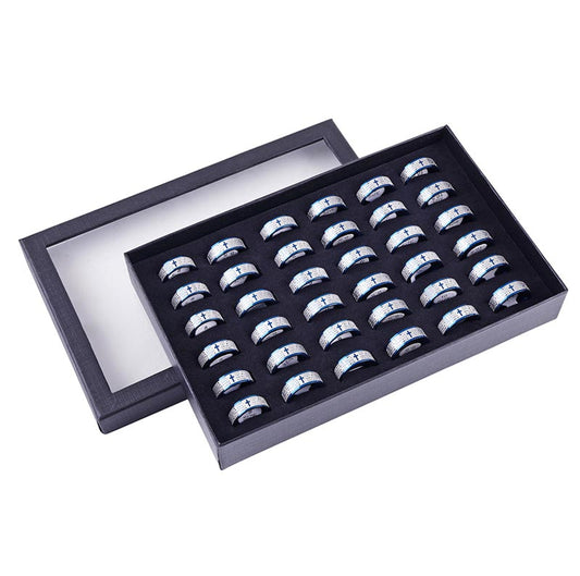 Our Father Prayer Stainless Steel Lasered Ring- Blue