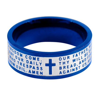 Our Father Prayer Stainless Steel Lasered Ring- Blue