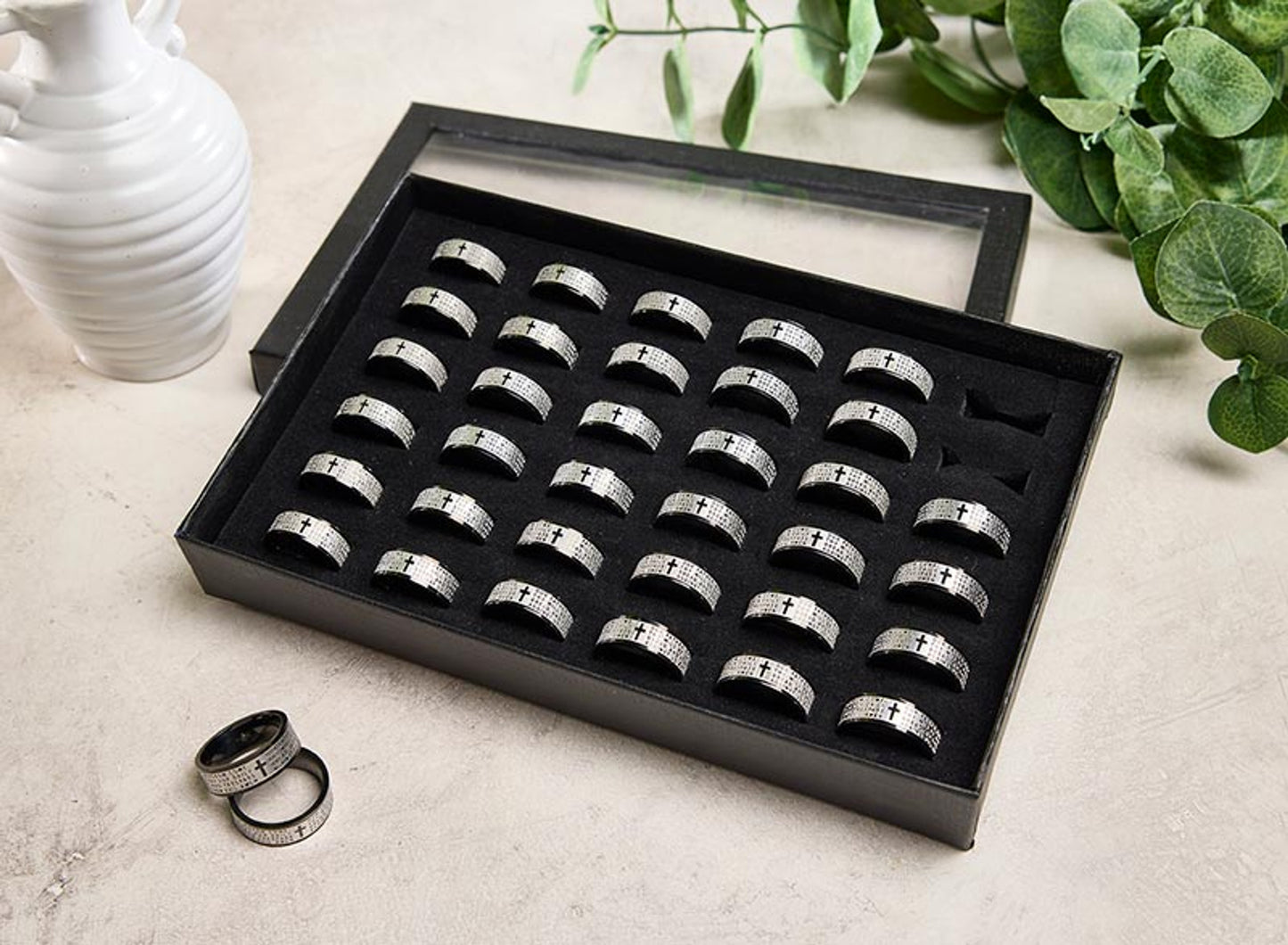 Our Father Prayer Stainless Steel Lasered Ring- Black