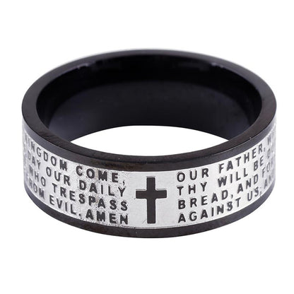 Our Father Prayer Stainless Steel Lasered Ring- Black