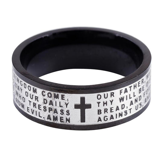 Our Father Prayer Stainless Steel Lasered Ring- Black