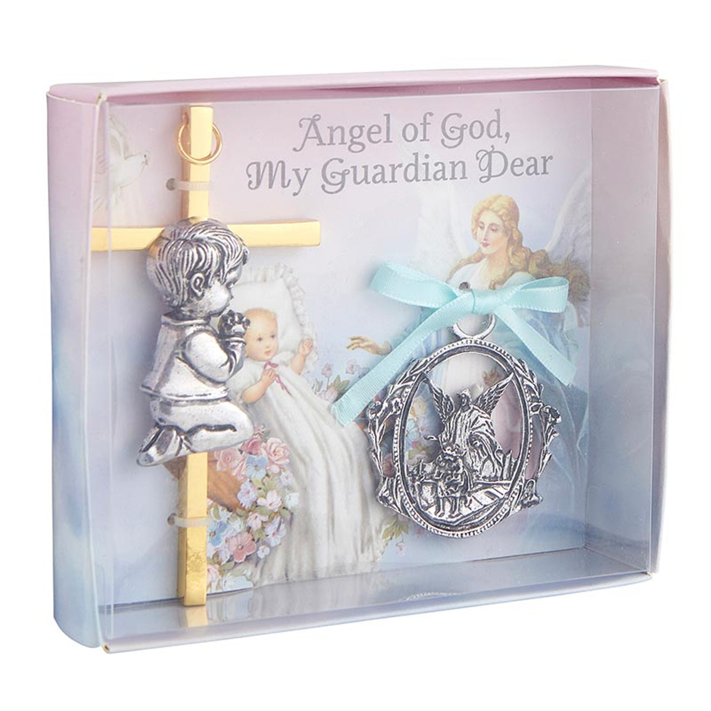 Boy Cross with Guardian Angel Crib Medal Set