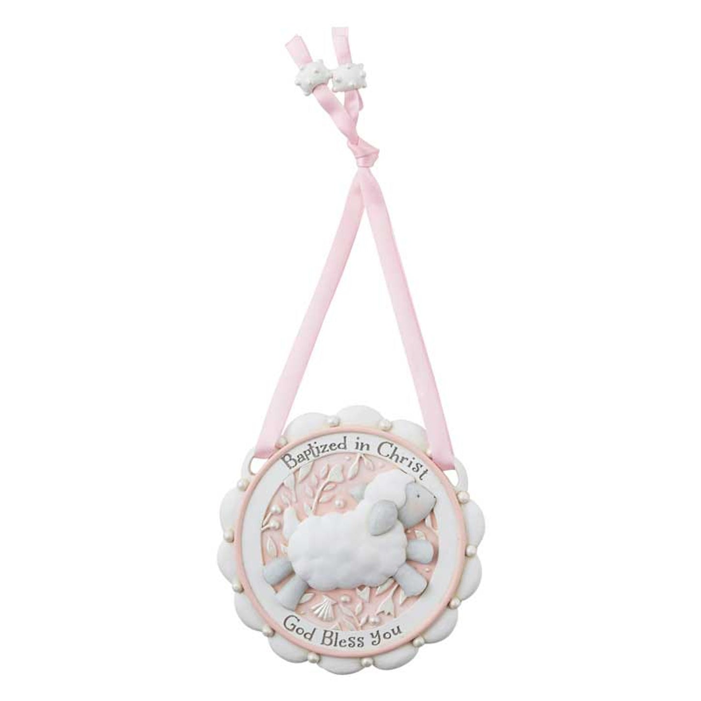 Baptized in Christ Crib Medal Pink