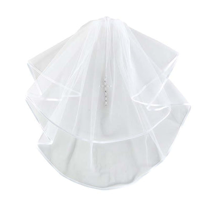 Rose Head Band w/ Pearl Cross First Communion Veil