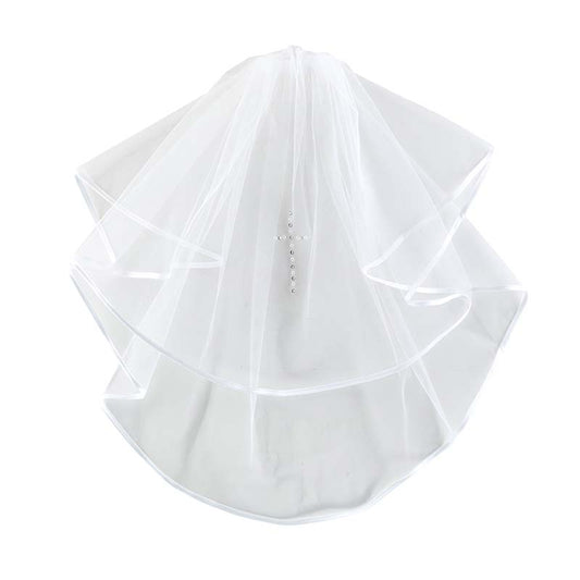 Rose Head Band w/ Pearl Cross First Communion Veil