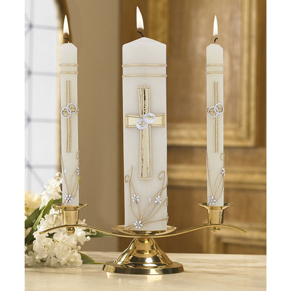 Ornate Cross Wedding Candle Unity Set