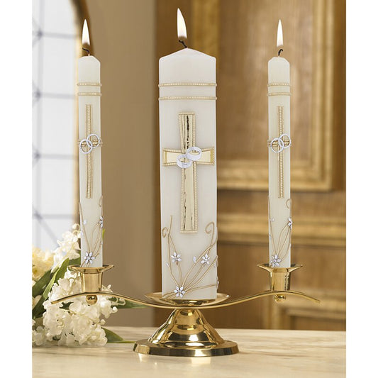 Ornate Cross Wedding Candle Unity Set