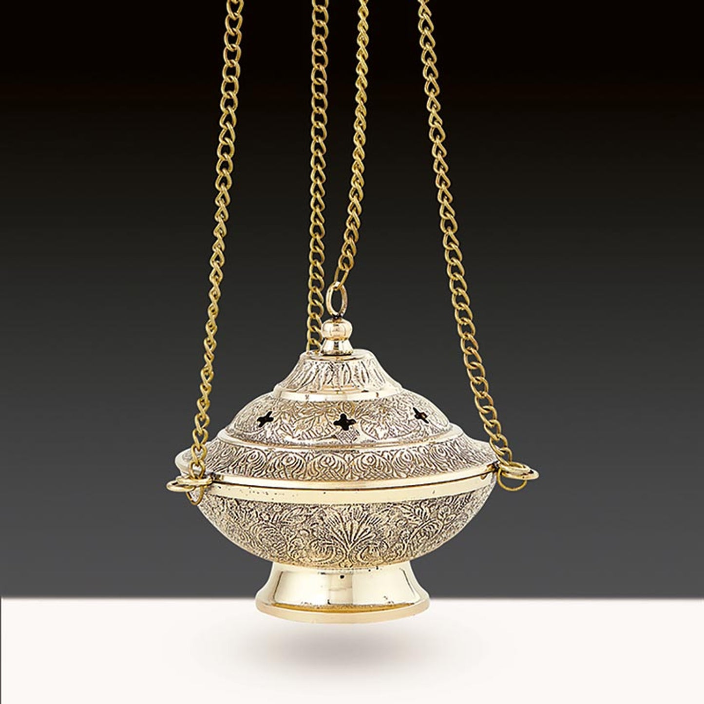 Ornate Incense Burner with Wood Handle (J6732)