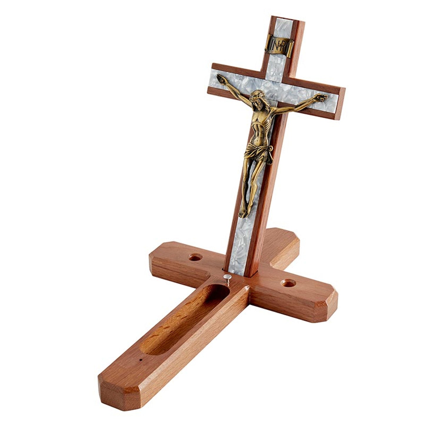 13" H Walnut Sick Call Crucifix Set (L1357)