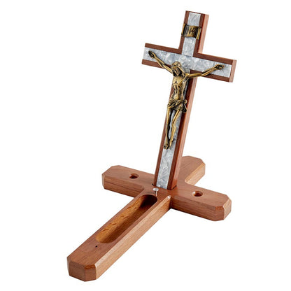 13" H Walnut Sick Call Crucifix Set (L1357)