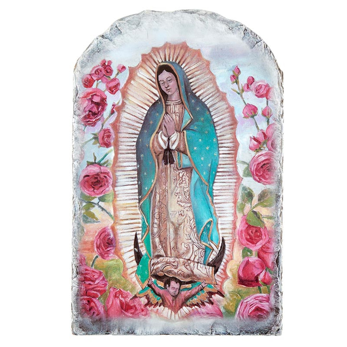 Arched Tile Plaque with Stand - Our Lady of Guadalupe (N0022)