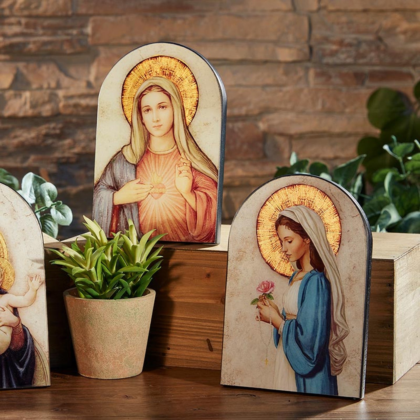 Arched Wood Plaque - Madonna of The Rose