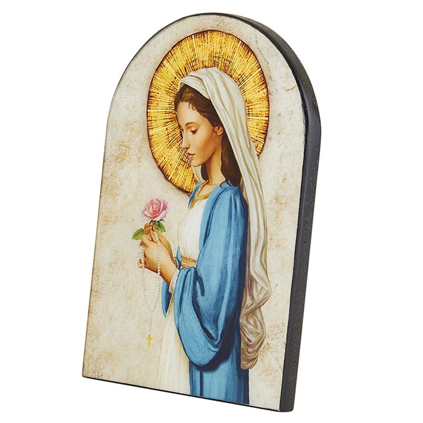 Arched Wood Plaque - Madonna of The Rose