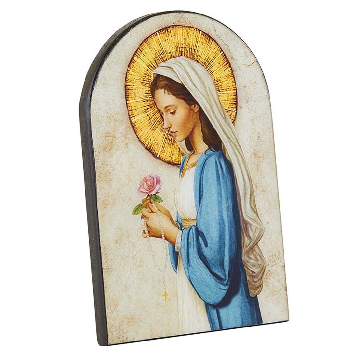 Arched Wood Plaque - Madonna of The Rose