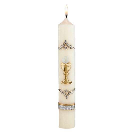 First Communion Candle - Chalice & Host with Wax Relief