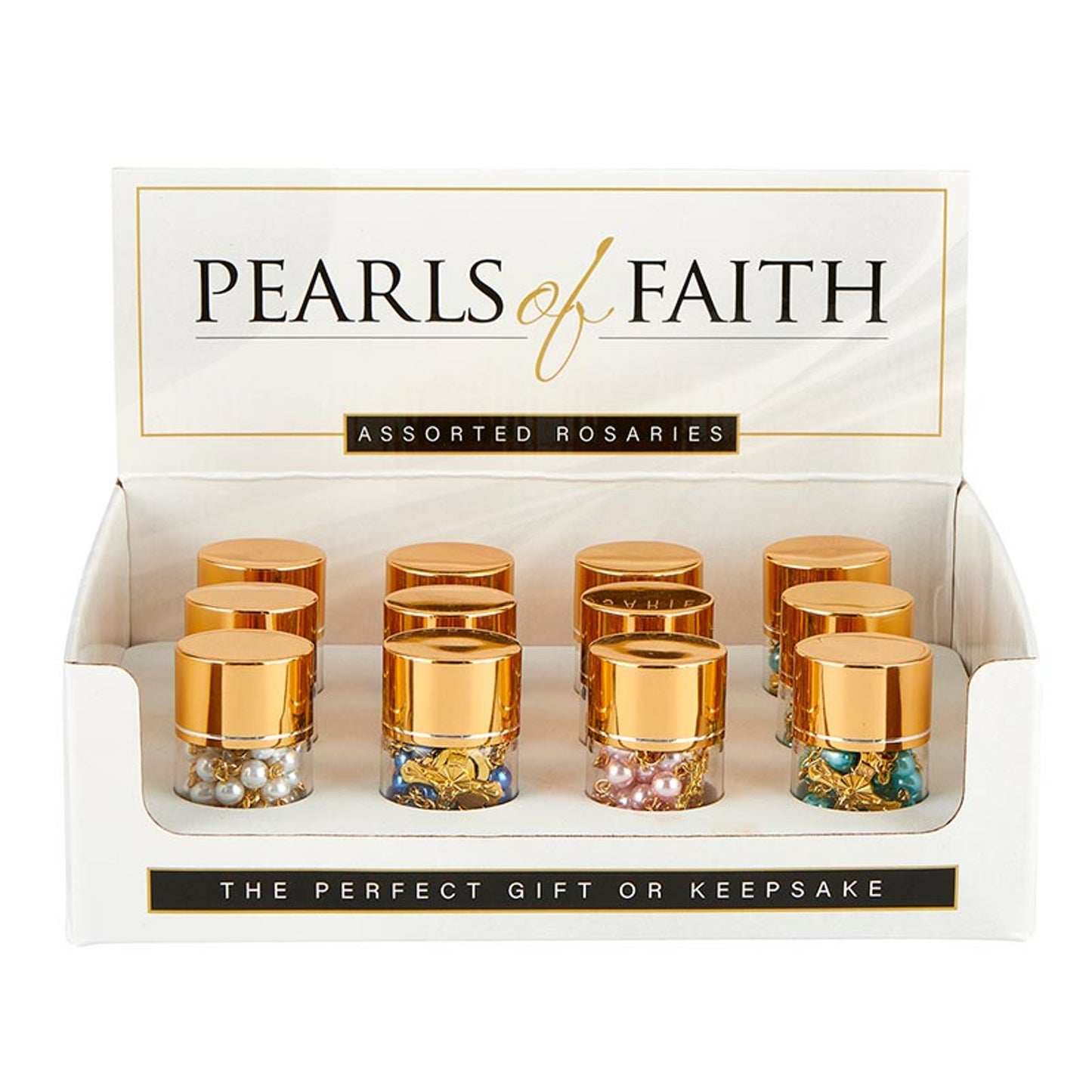 Pearls of Faith Mini Rosaries in a Bottle Display - 12/PK