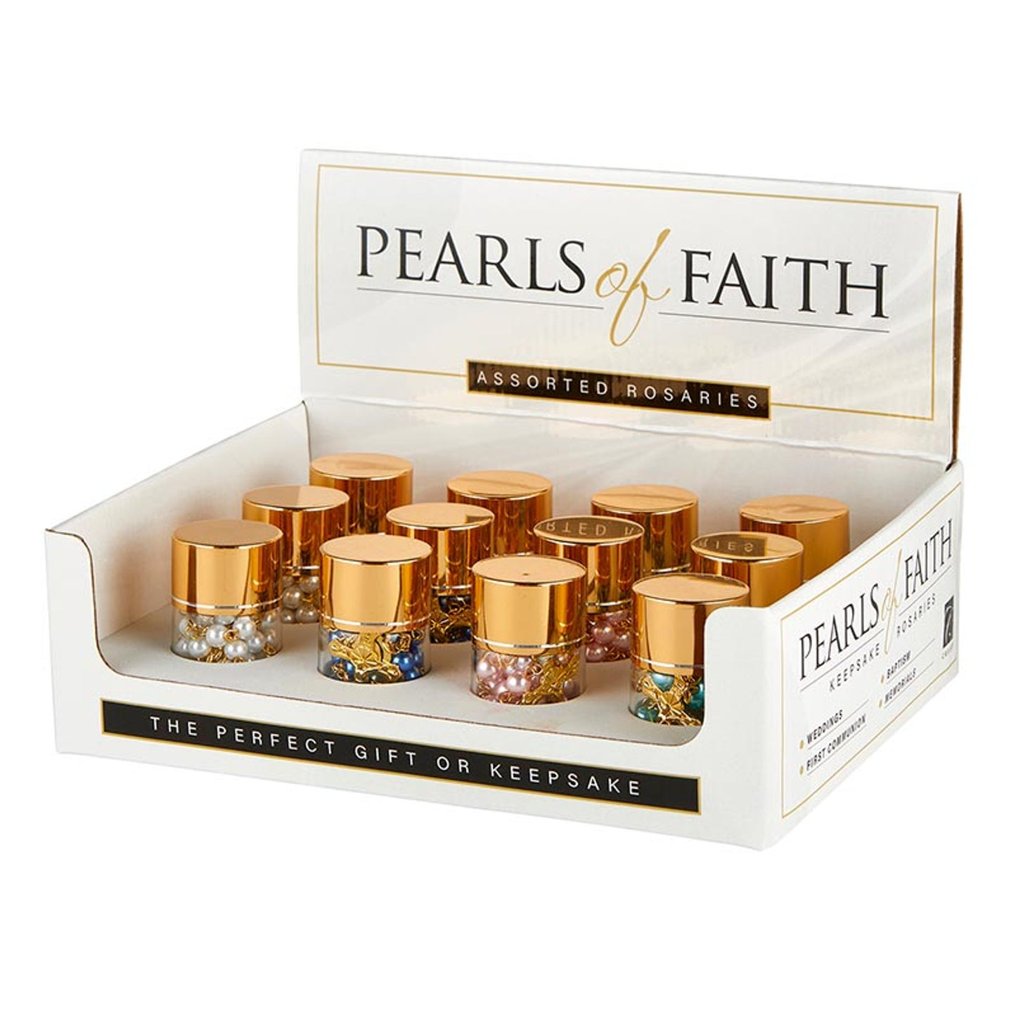 Pearls of Faith Mini Rosaries in a Bottle Display - 12/PK