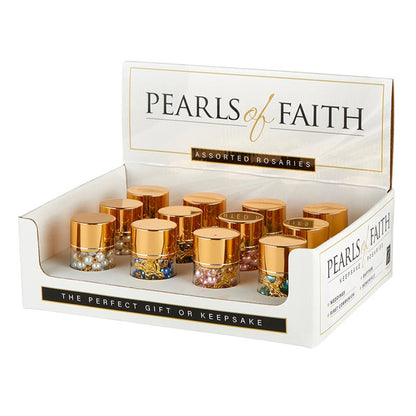 Pearls of Faith Mini Rosaries in a Bottle Display - 12/PK