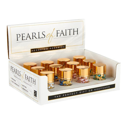 Pearls of Faith Mini Rosaries in a Bottle Display - 12/PK