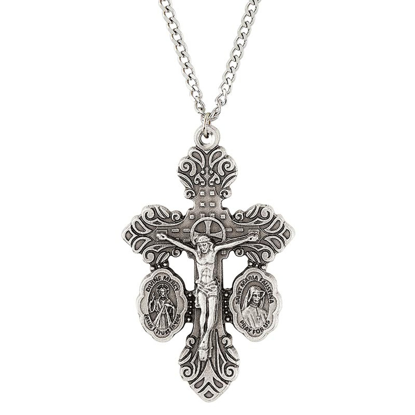 Divine Mercy and Saint Faustina Dual Medal Crucifix Pendant
