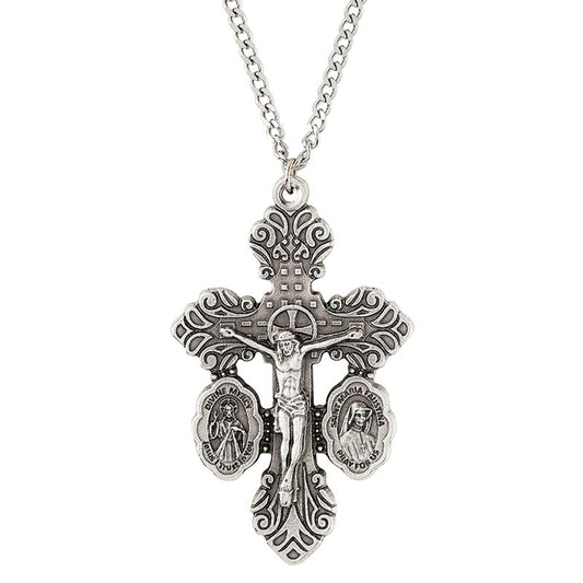 Divine Mercy and Saint Faustina Dual Medal Crucifix Pendant