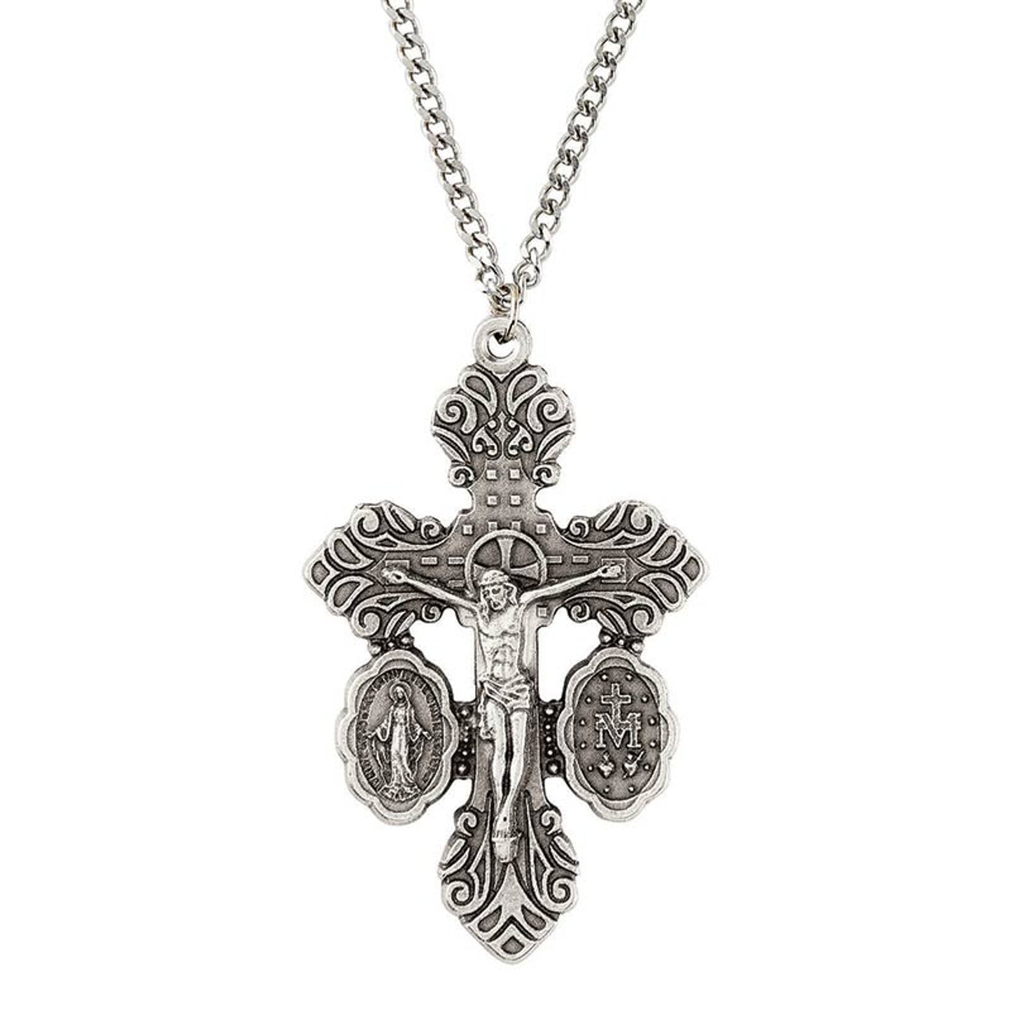 Blessed Mother and Miraculous Dual Medal Crucifix Pendant