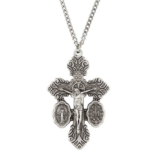 Blessed Mother and Miraculous Dual Medal Crucifix Pendant