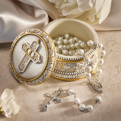 Double-Ring Cross Wedding Rosary Box