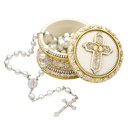 Double-Ring Cross Wedding Rosary Box
