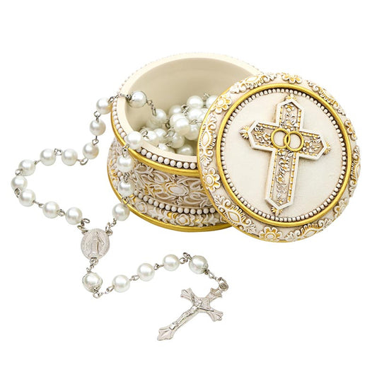Double-Ring Cross Wedding Rosary Box