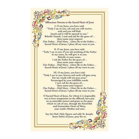 Sacred Heart Novena Florentine Holy Card
