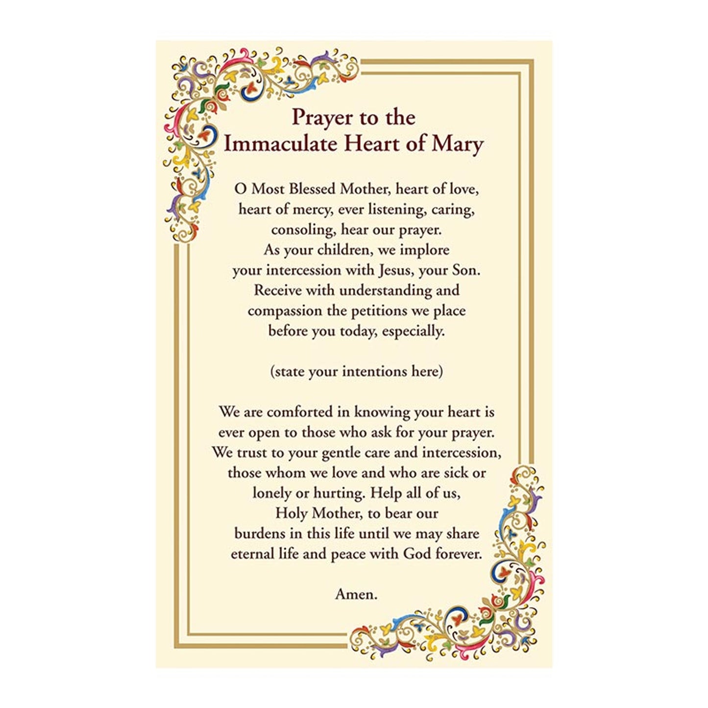 Immaculate Heart Devotion Florentine Holy Card - 25/PK