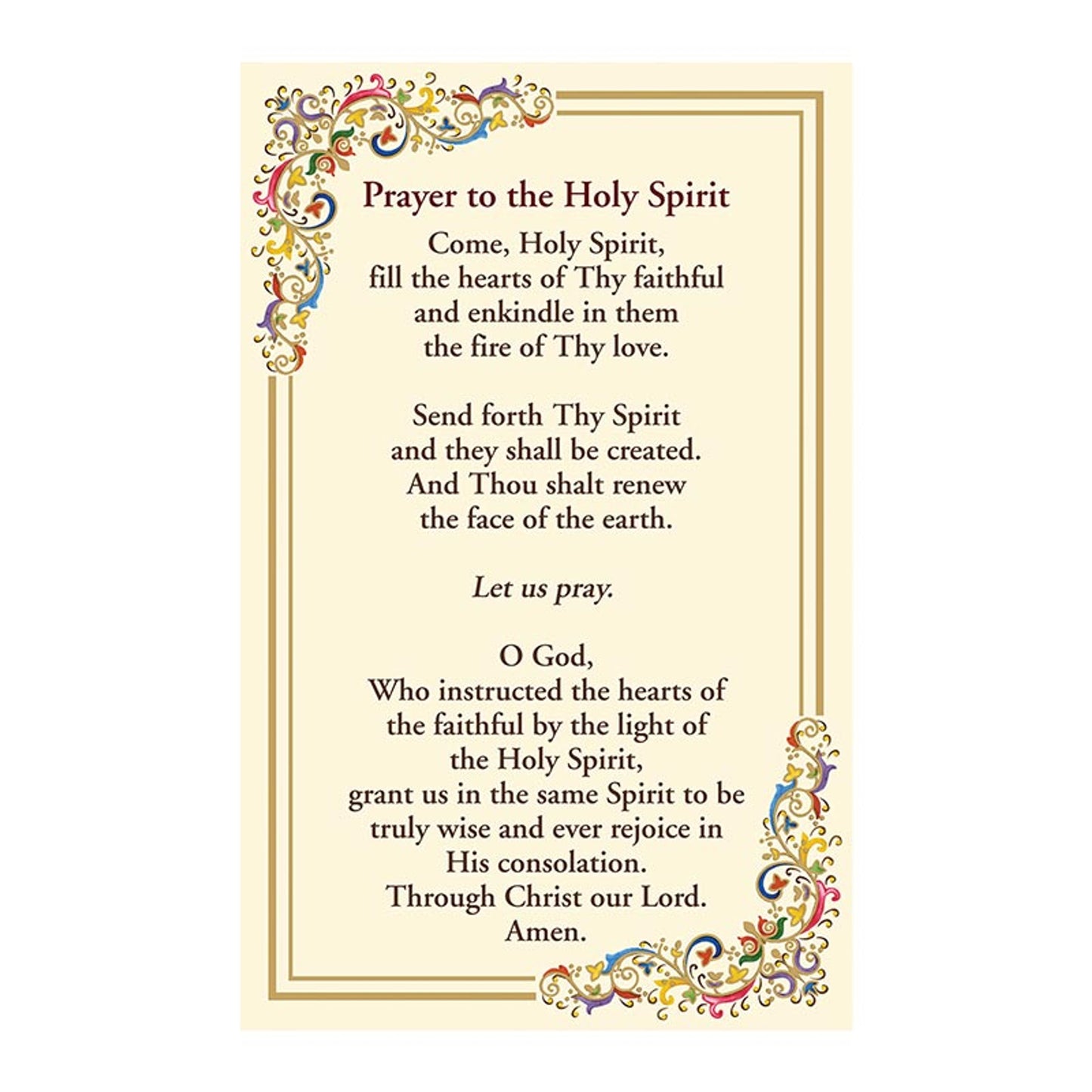 Holy Spirit Prayer Florentine Holy Card