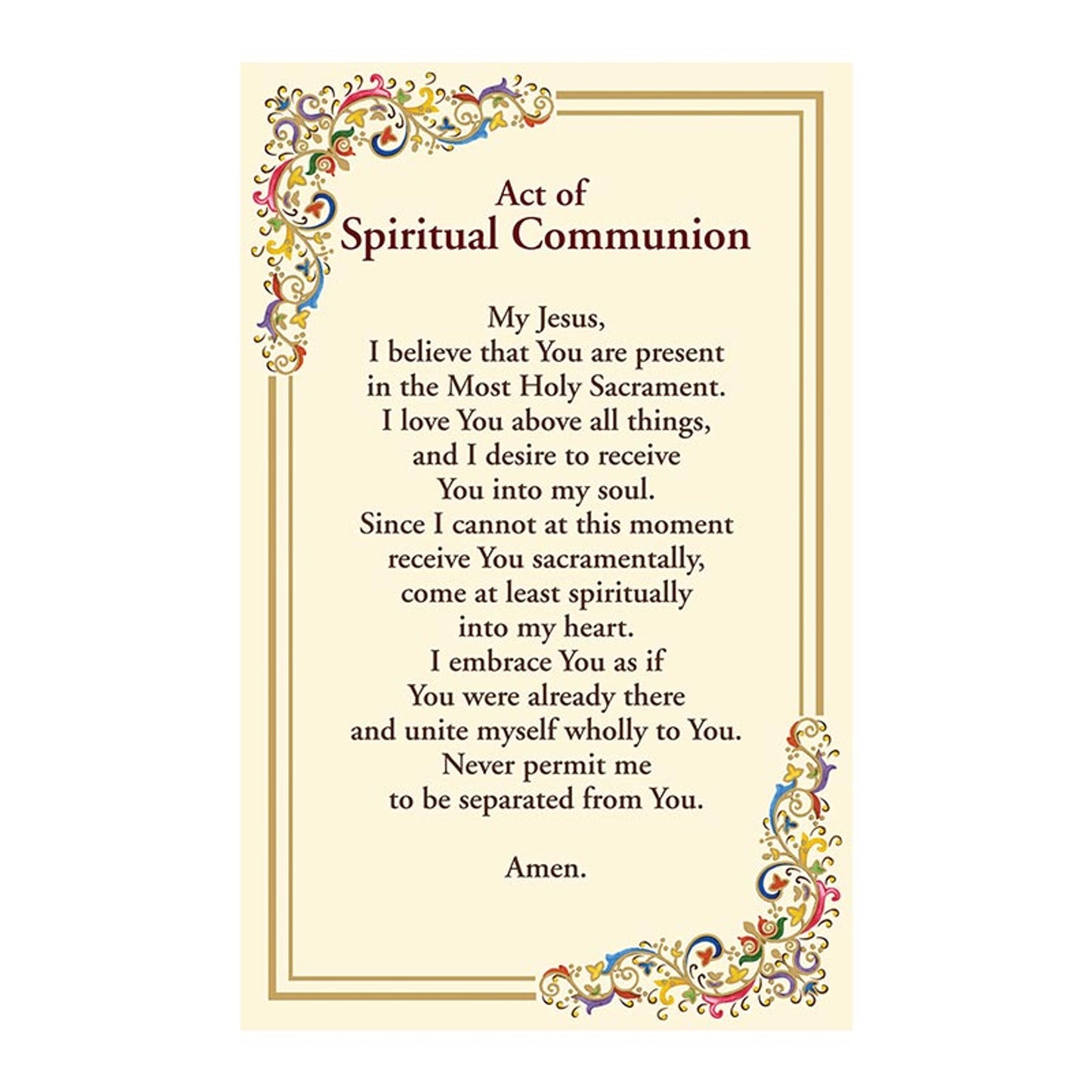 Act of Spiritual Communion Florentine Holy Card