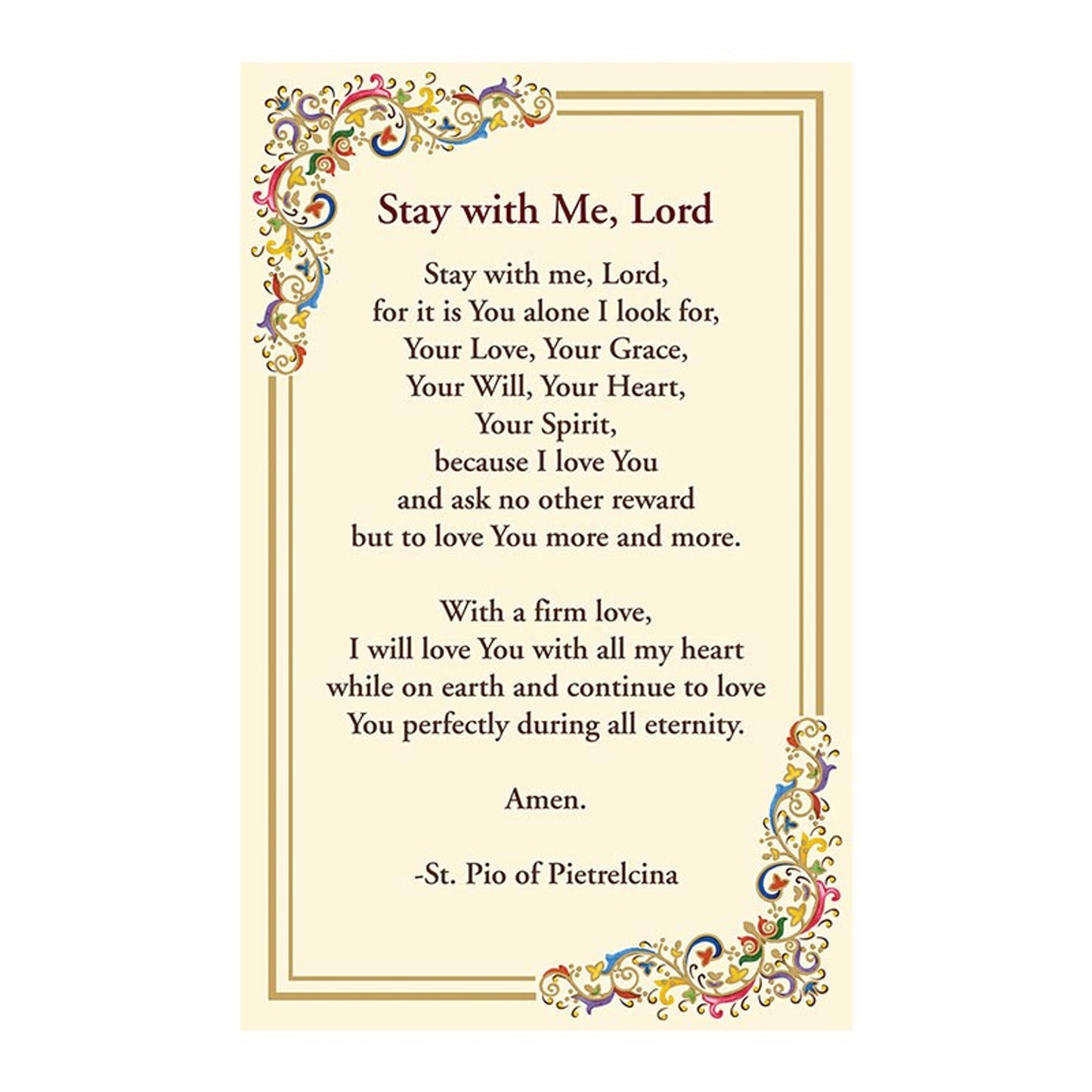 Stay with Me Prayer Florentine Holy Card - 25/PK